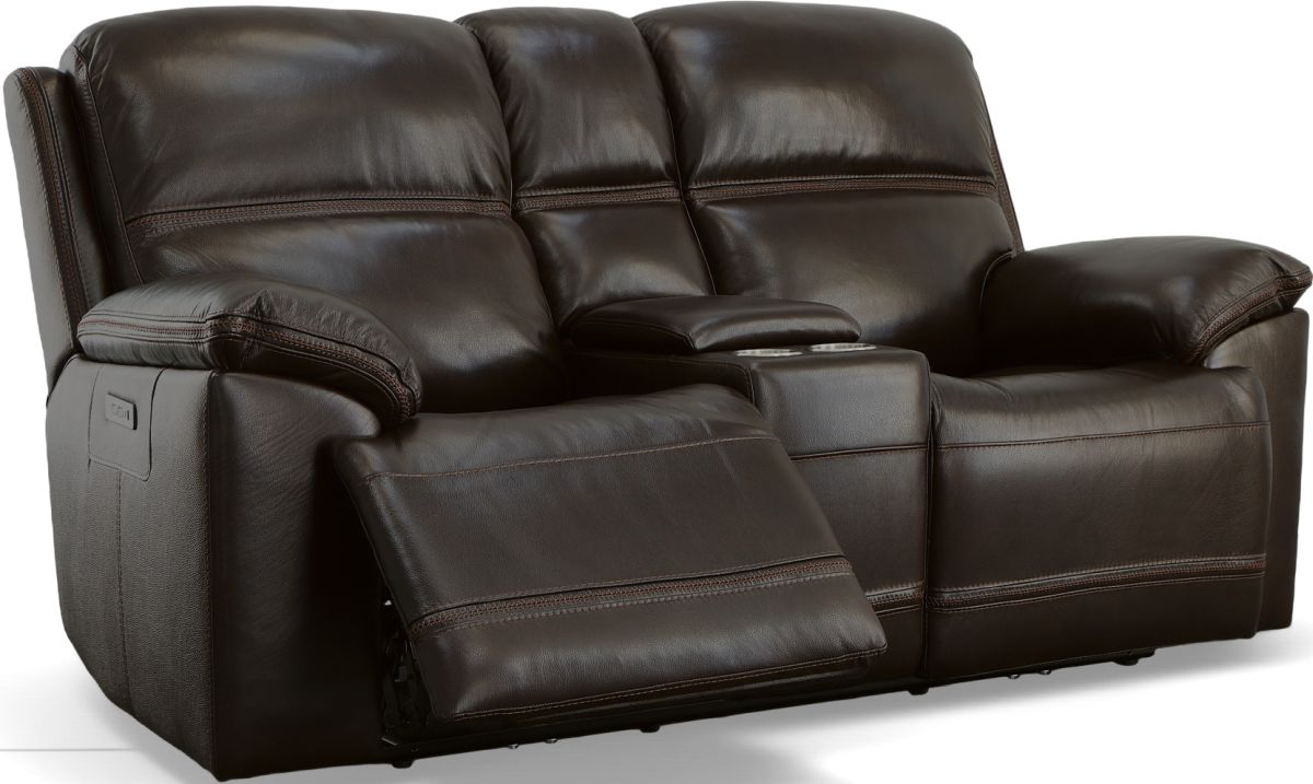 Flexsteel® Jackson Dark Brown Power Reclining Loveseat With Console And ...