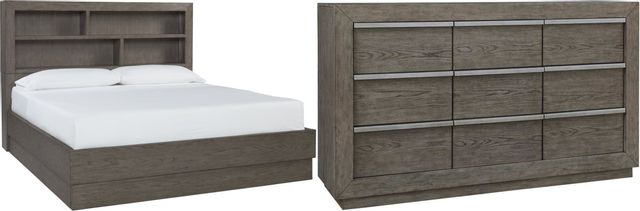 Benchcraft® Anibecca 2-Piece Weathered Gray California King Bookcase Bed Set 0