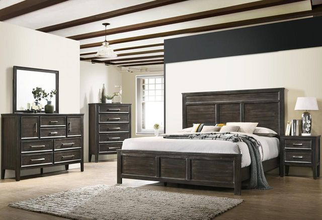 New Classic® Home Furnishings Andover 5-Piece Nutmeg Queen Panel Bedroom Set with Two Nightstands-0