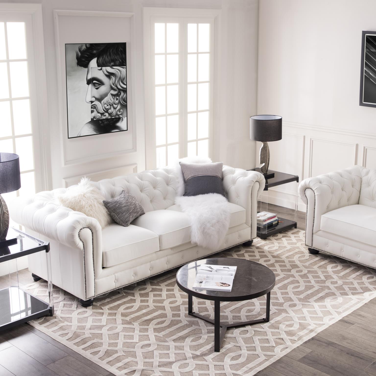 White leather living 2024 room sets