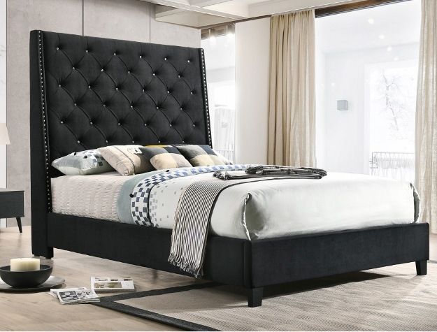 Crown Mark Chantilly Black Queen Upholstered Panel Bed-1