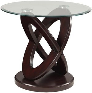 Crown Mark Cyclone Glass Top End Table with Brown Base