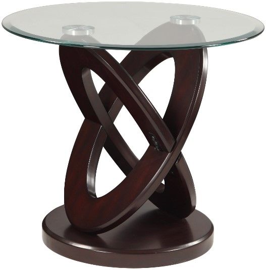 Crown Mark Cyclone Glass Top End Table with Brown Base-0