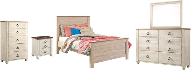 Signature Design by Ashley® Willowton 5-Piece Whitewash Twin Youth Panel Bed Set