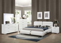 Coaster® Felicity 5-Piece Glossy White California King Upholstered Panel Bedroom Set with LED Mirror