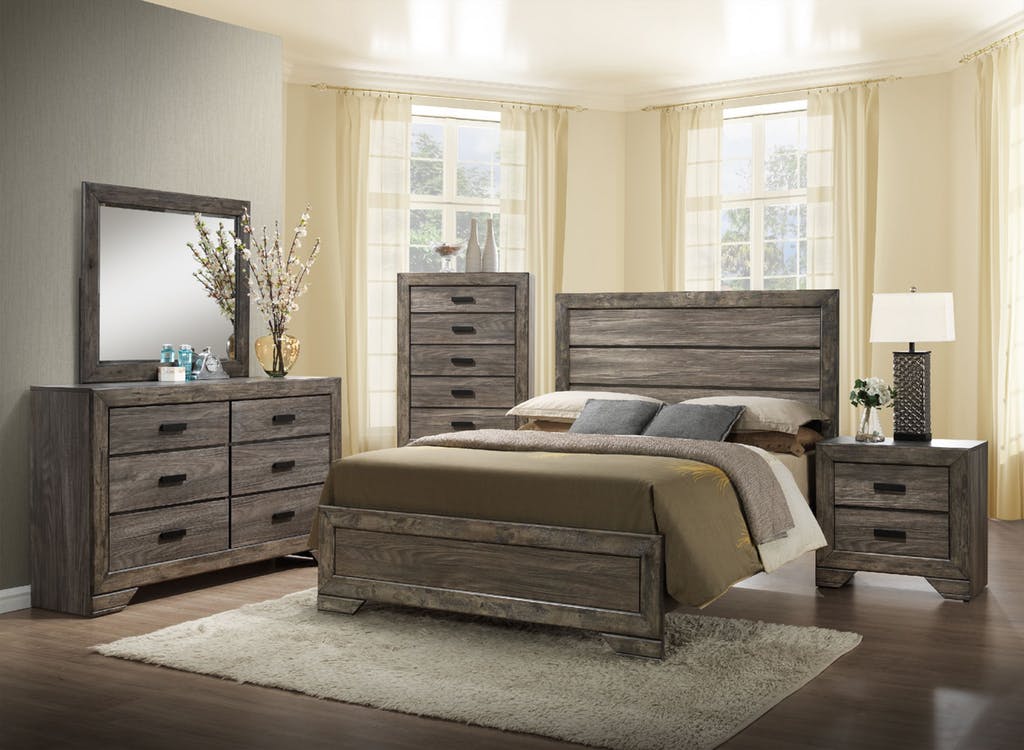 Elements International Nathan Gray Oak 4 Piece King Bedroom Collection