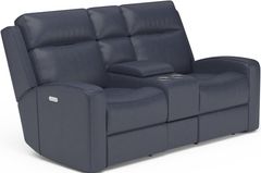 Flexsteel® Cody Dark Blue Power Reclining Loveseat with Console and Power Headrests