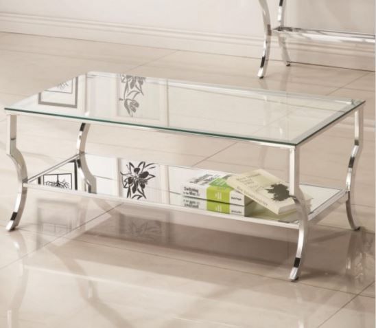 Coaster® Chrome Rectangular Coffee Table With Mirrored Shelf-1