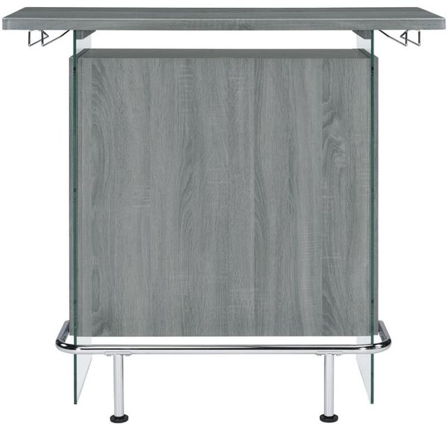 Coaster® Weathered Grey Bar Unit with Footrest and Glass Side Panels 2