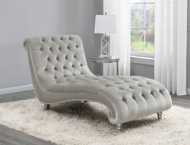Coaster® Grey Tufted Cushion Chaise with Nailhead Trim 2