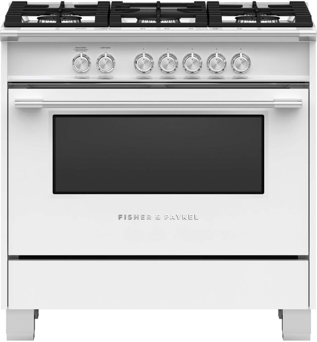 Fisher & Paykel 36" Brushed Stainless Steel with Black Glass Freestanding Gas Range 0