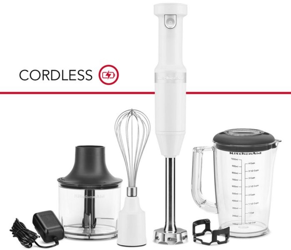 KitchenAid® White Cordless Hand Blender with Chopper and Whisk Attachment, Ra-Lin Discounters