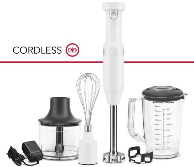 KitchenAid® White Cordless Hand Blender with Chopper and Whisk Attachment 1