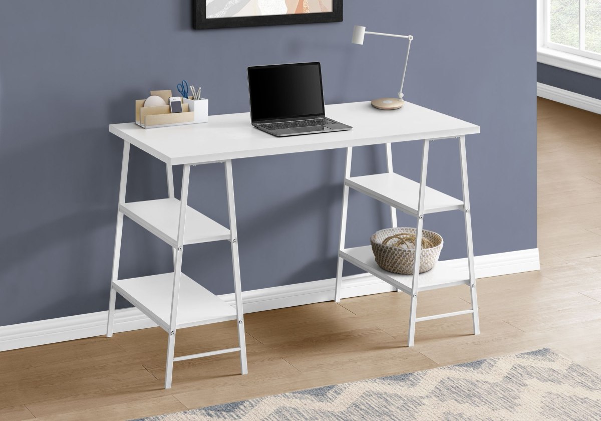 desk with bottom shelves