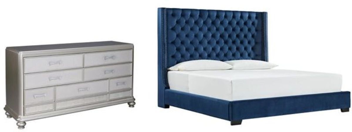 Signature Design by Ashley® Coralayne 2-Piece Blue/Gray Queen Upholstered Bed Set