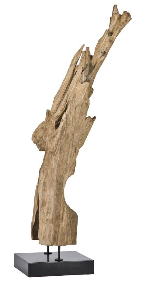 Moe's Home Collection Natural Teak Wood Sculpture On Black Marble Stand 0