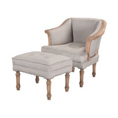 Elk Home Honey Oak Upholstered Linen Chair & Ottoman