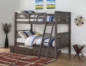 Donco Kids Princeton Slate Gray Twin/Twin Bunk Bed with Drawer Storage