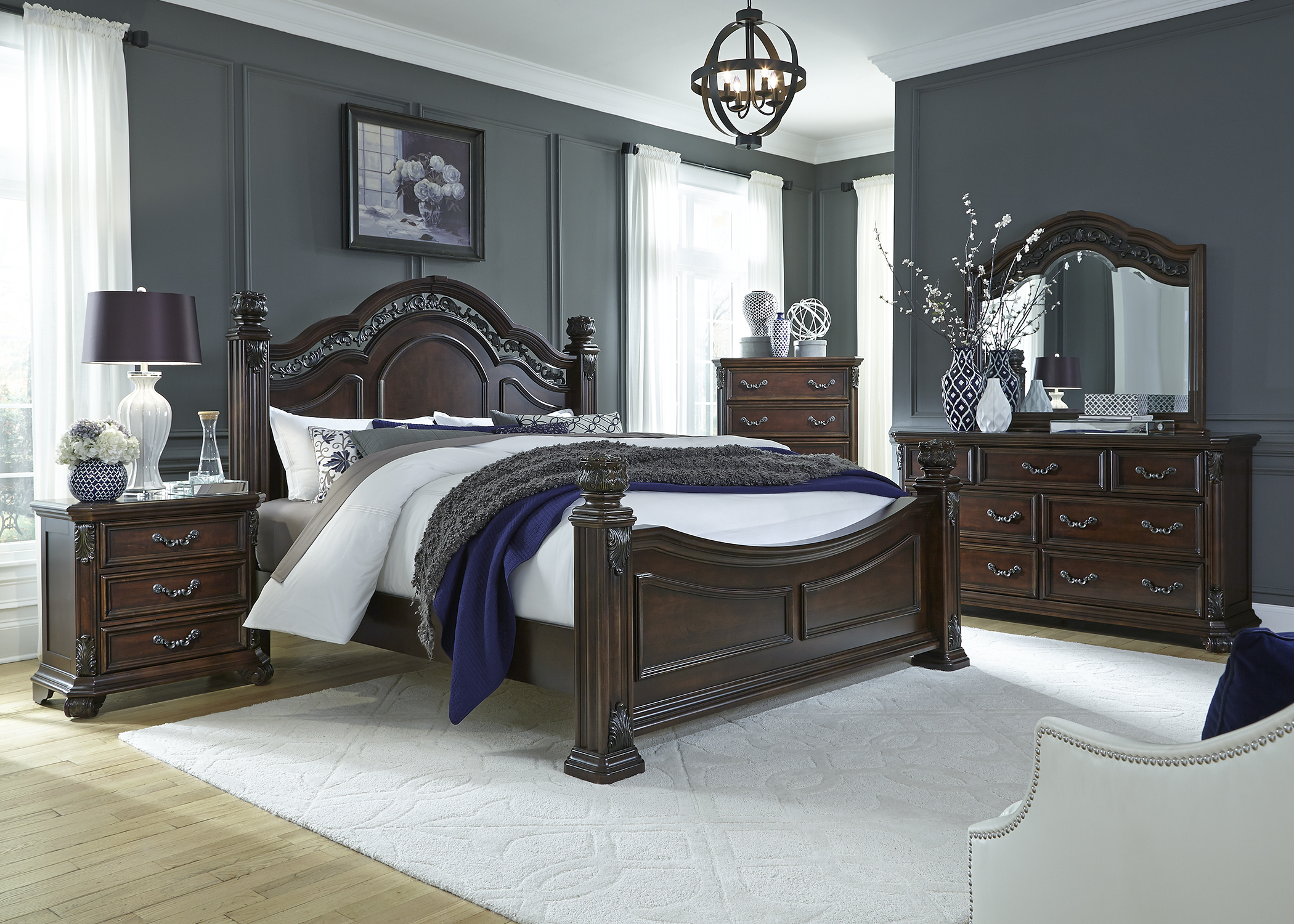 Liberty Furniture Messina Estates Bedroom Queen Poster Bed, Dresser, Mirror, Chest, and Night Stand Collection