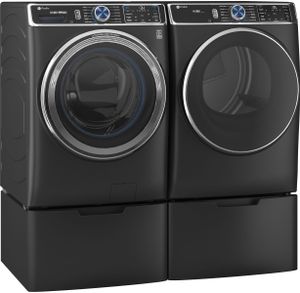 GE Profile 950 Series Carbon Graphite Front Load Washer & Gas Dryer Package w/ Pedestals