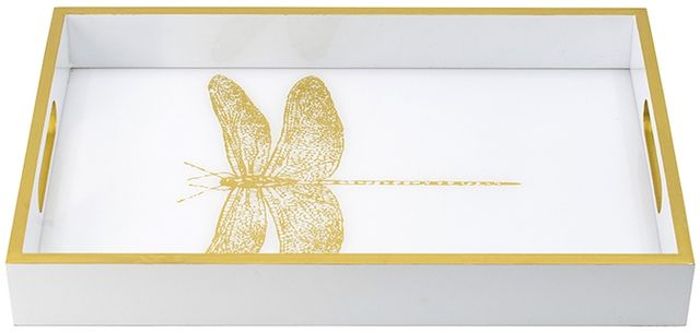 A & B Home Gold/White Dragonfly Tray-1