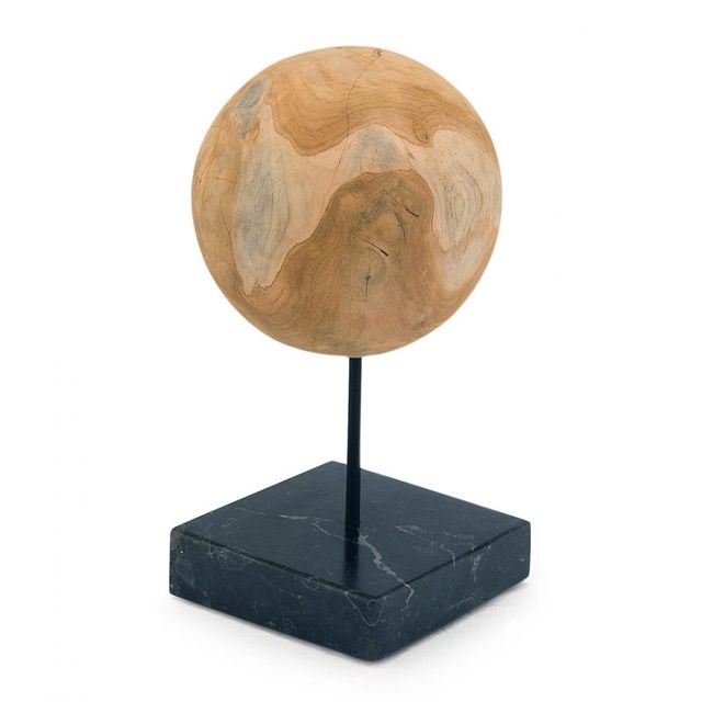 Moe's Home Collection Round Teak Ball On Black Marble Base 0