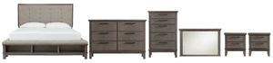 Benchcraft® Hallanden 6-Piece Gray King Storage Panel Bed Set