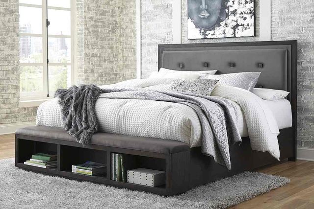 Signature Design by Ashley® Hyndell Dark Brown Queen Upholstered Storage Bed 4
