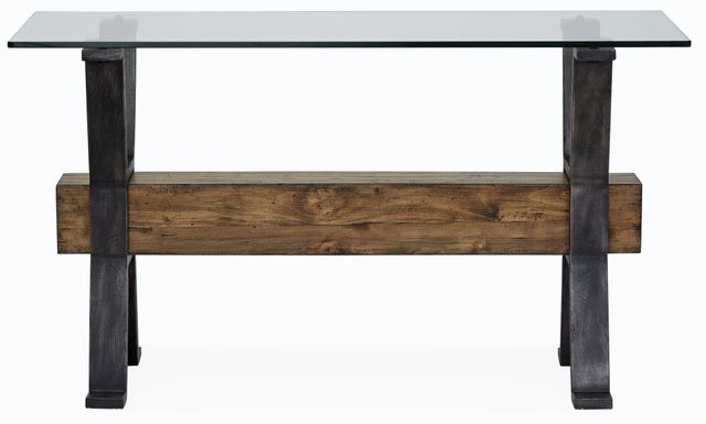 Magnussen Home® Sawyer Glass Top Sofa Table with  Toasted Nutmeg/Smoked Iron Base-1