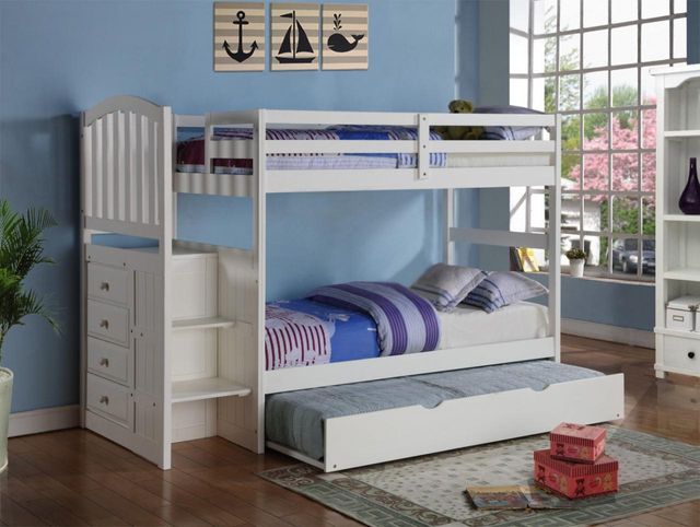 Donco Trading Company Youth White Twin/Full Arch Mission Stairway Bunk Bed with Trundle-0