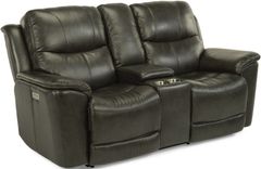 Flexsteel® Cade Black Power Reclining Loveseat with Console and Power Headrests