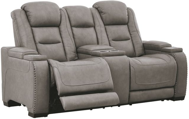 Signature Design by Ashley® The Man-Den Gray Leather Power Reclining Loveseat with Adjustable Headrest-2