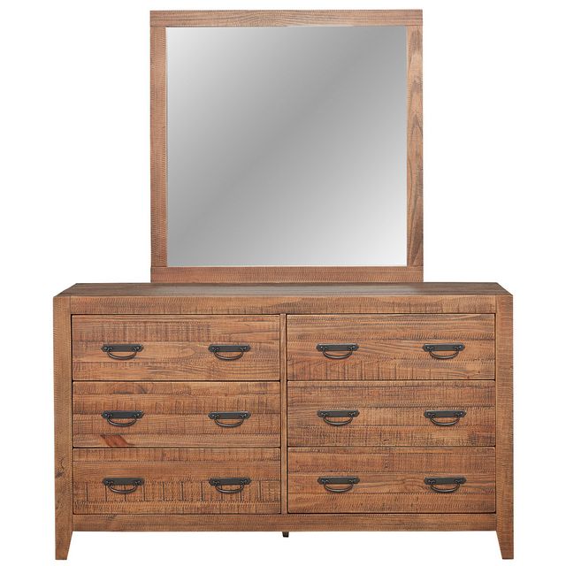Palm Grove Rustic Brown Queen Bed, Dresser, Mirror and 2 Open Nightstands-3