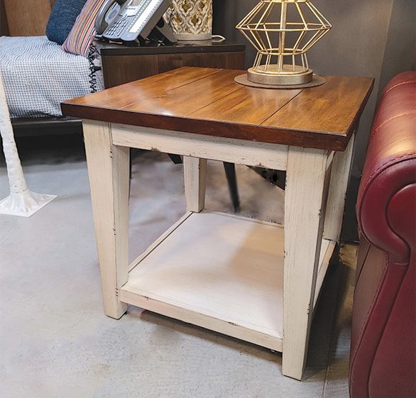 Liberty Furniture Lancaster Weathered Bark End Table with Antique White Base
