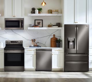LG 4 Piece Kitchen Package with a 27.8 Cu. Ft. Double Freezer French Door Refrigerator PLUS a FREE 5.8 cu. ft. Upright Freezer OR 6.9 cu. ft. All-Refrigerator!