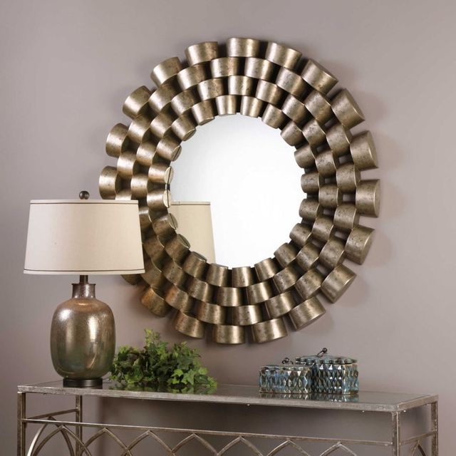 Uttermost® Taurion Silver Leaf Round Mirror-3