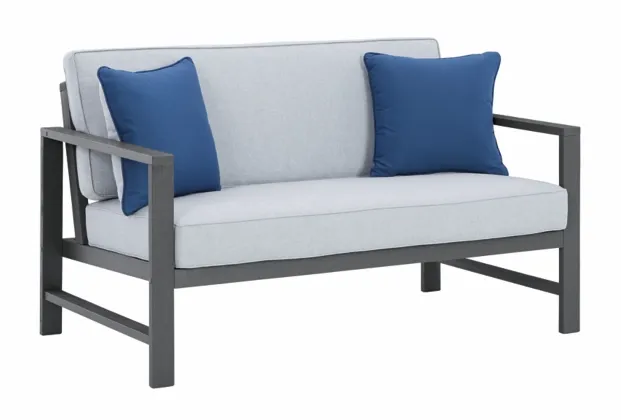 Signature Design by Ashley® Fynnegan Gray Outdoor Loveseat with Table Set-1
