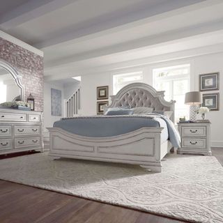 Liberty Magnolia Manor Queen Upholstered Bed, Dresser, Mirror & Nightstand