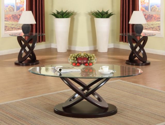Crown Mark Cyclone Glass Top End Table with Brown Base-3
