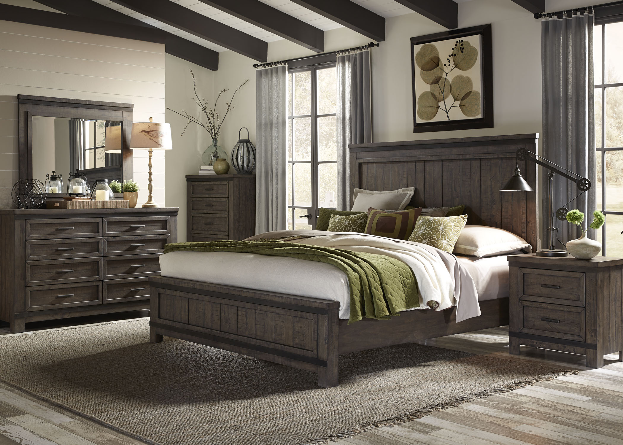 Liberty Furniture Thornwood Hills Bedroom King Panel Bed, Dresser, Mirror, Chest, and Night Stand Collection