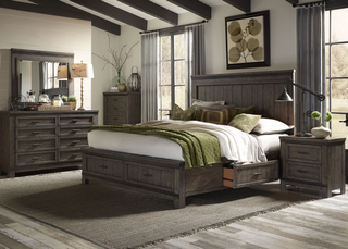 Liberty Furniture Thornwood Hills 5 Piece Rock Beaten Gray Queen Two Sided Storage Bedroom Set