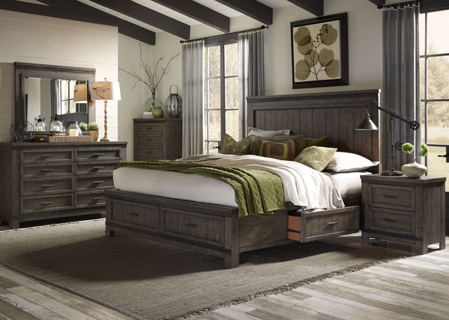 Liberty Furniture Thornwood Hills 5-Piece Rock Beaten Gray Queen Two-Sided Storage Bedroom Set-0