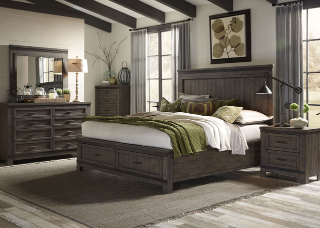 Liberty Furniture Thornwood Hills 4-Piece Rock Beaten Gray Queen Panel Storage Bedroom Set 0