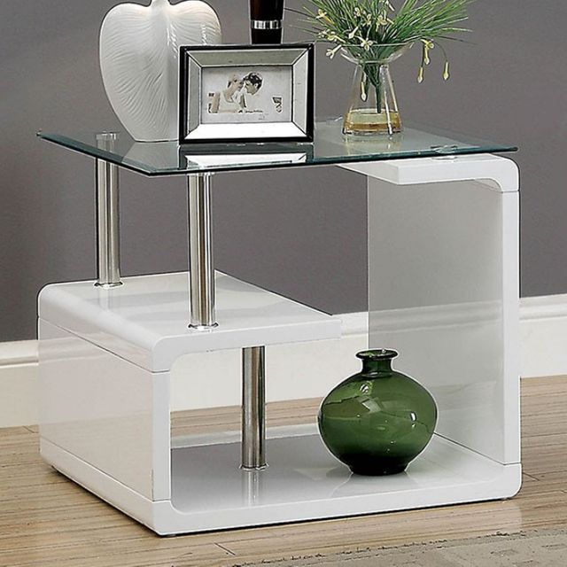Furniture of America® Torkel White/Chrome End Table