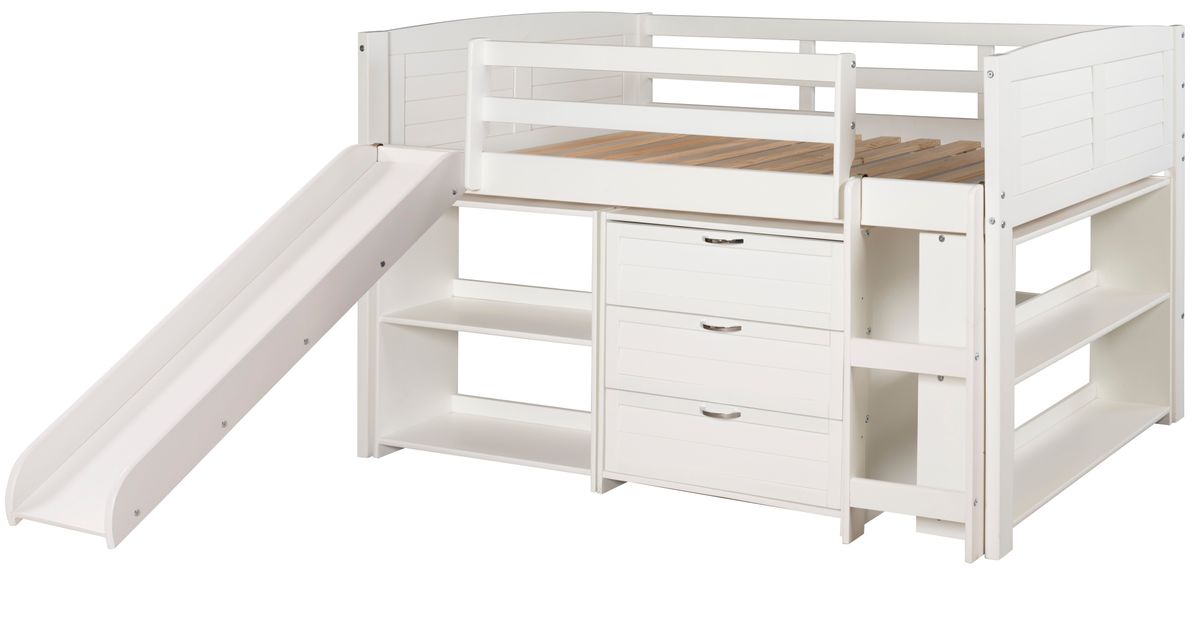 Donco Kids Louver White Twin Low Loft With Slide | Bob Mills Furniture