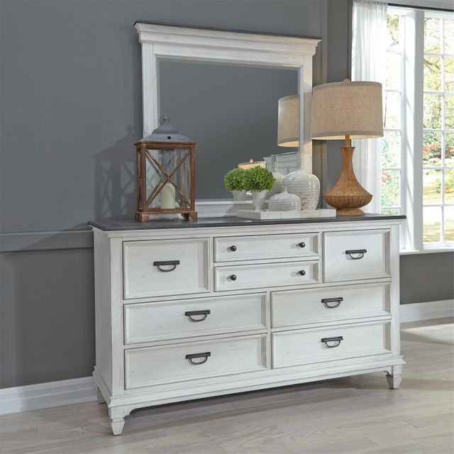 Liberty Furniture Allyson Park Wire Brushed White Dresser with Crown Mirror 9