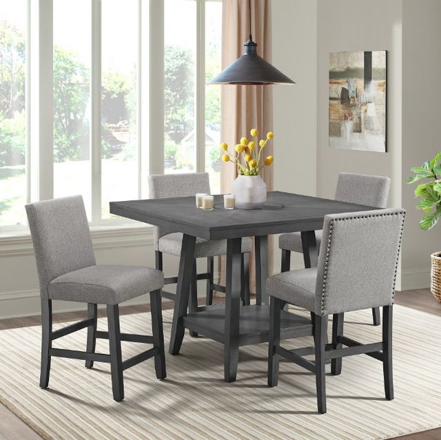 Elements International Seneca 5-Piece Grey Counter Height Dining Set ...