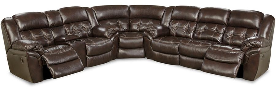 HomeStretch Brown Super-Wedge Leather Reclining Sectional