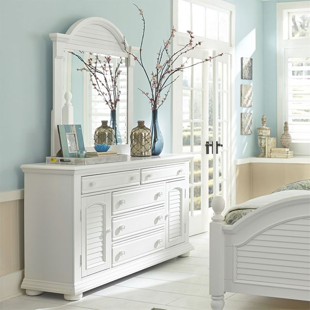 Liberty Furniture Summer House I Oyster White 2 Door 5 Drawer Dresser With Mirror 6