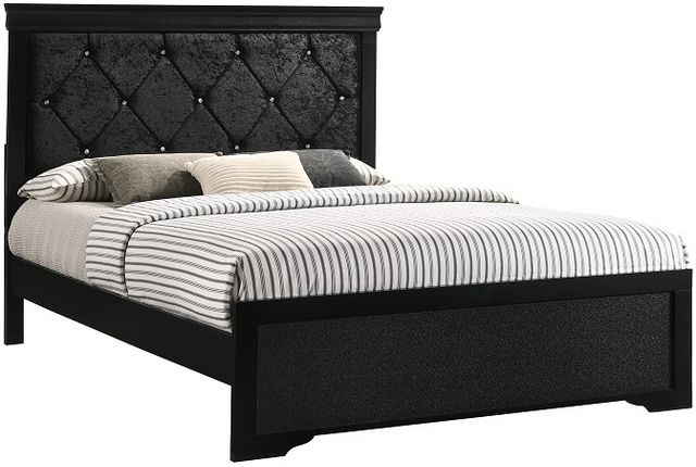 Amalia Black Fabric/Wood Queen Panel Bed by Crown Mark